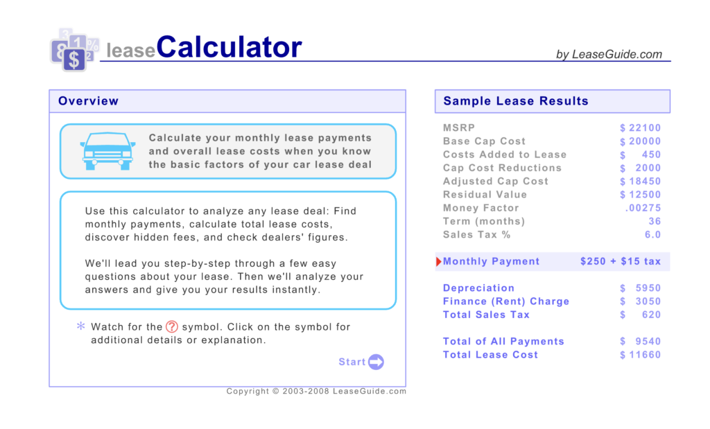 Lease Calculator for Car Lease Payments - LeaseGuide.com